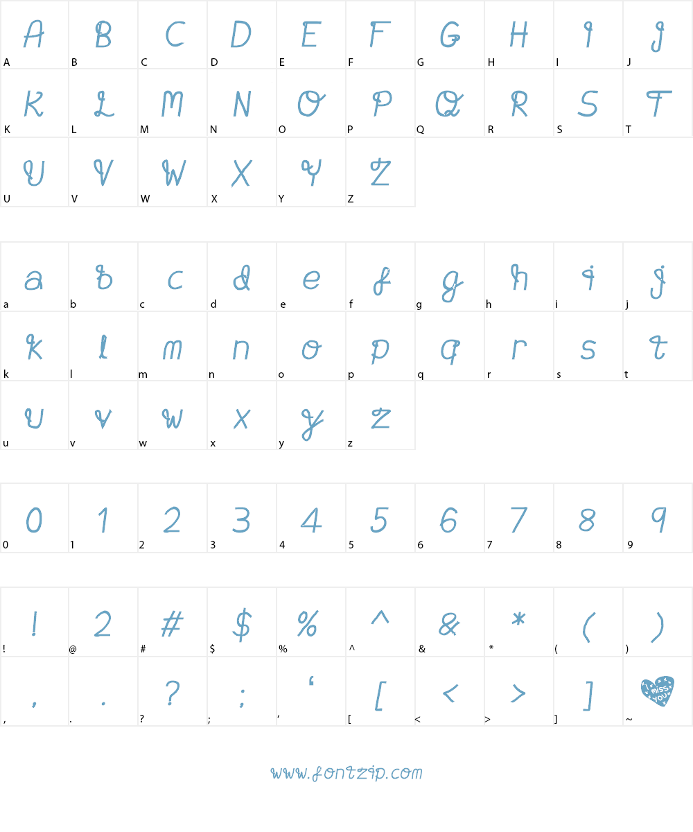 I Miss You Font Character